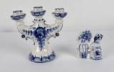 Gzhel Porcelain Ukraine Candelabra and Figure