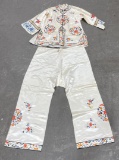 Antique Chinese White Silk Robe and Pants