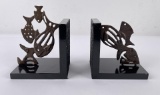 Mid Century Brutalist Bronze Fish Bookends