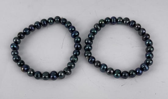 Pair of Tahitian Black Pearl Bracelets