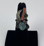 Navajo Turquoise Coral Sterling Silver Ring