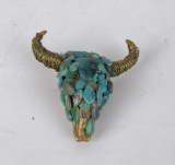 Turquoise and Wire Buffalo Skull Paperweight