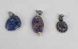 Sterling Silver Amethyst Lapis Lazuli Pendant Lot