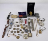 Assorted Lot Vintage Men's Jewelry Watches Coins