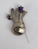 Taxco Sterling Silver Amethyst Floral Brooch