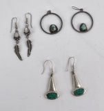 3 Sets of Sterling Turquoise Navajo Earrings