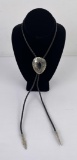 Hammered Silver Jet Cowboy Bolo Tie
