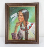 R. Kelley Indian Maiden Oil on Canvas Painting