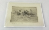 Ron Bailey Engraving Winter Cabin Montana