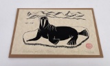 Enook Manomie Eskimo Walrus Woodblock Print