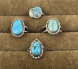 Group of Navajo Sterling Silver Turquoise Rings