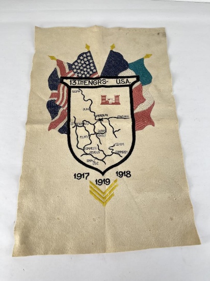 WW1 13th Engineers Trench Art Felt Unit Flag