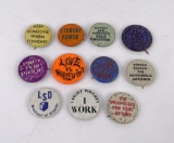 Lot of Anti War Hippie Free Love Pins 1960s