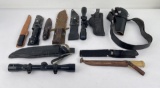 Group of Hunting Knifes Holsters Scopes