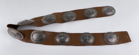 Navajo Sterling Silver Turquoise Concho Belt