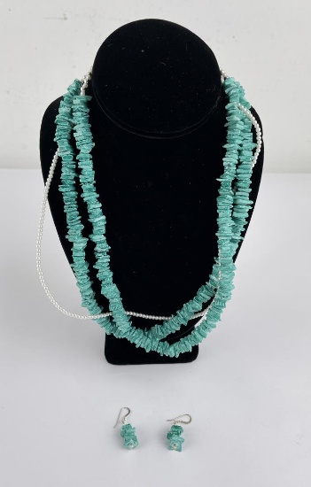 Turquoise Seed Pearl Chip Necklace