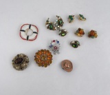 Rhinestone Costume Jewelry Pins and Earrings