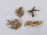 Group of Vintage Gold Tone Costume Pins Brooches