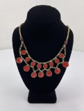 Bohemian Red Coral Wood Bead Necklace
