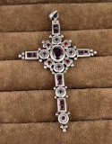 Large Sterling Silver Garnet Cross