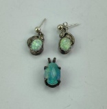 Sterling Silver Opal Earrings Necklace Pendant