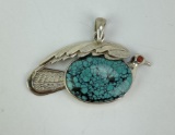 Sterling Silver Turquoise Coral Necklace Pendant