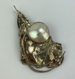 Sterling Silver Bali Pearl Leaf Brooch