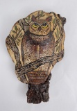 Folk Art Wood Fungus Painted Owl