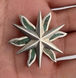 Taxco Sterling Silver Malachite Star Brooch