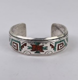 Navajo Sterling Silver Inlay Cuff Bracelet