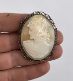 Victorian Sterling Silver Shell Cameo Brooch