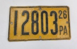 1926 Pennsylvania Motorcycle License Plate