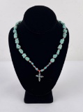 Navajo Turquoise Coral Sterling Silver Necklace