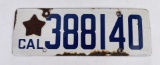 1919 Porcelain California License Plate