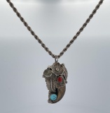 Navajo Turquoise Coral Bear Claw Necklace