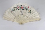 Antique Chinese Painted Bone Feather Fan