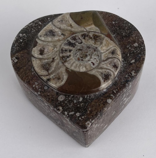 Moroccan Ammonite Fossil Stone Heart Shaped Box