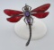 Sterling Silver Coral Amethyst Dragonfly Brooch