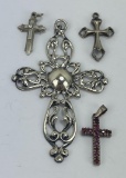 Lot of 4 Sterling Silver Crosses