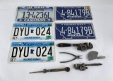Collection of License Plates and Tools