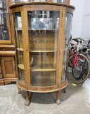 Antique Oak Curved Glass China Cabinet