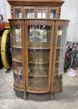 Antique Oak Curved Glass China Cabinet