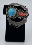 Navajo Turquoise Coral Sterling Silver Bracelet