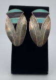 Very Fine Navajo Inlaid Sterling Silver Earrings