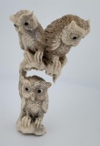 Deer Antler Horn Carving Group of Owls