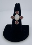 Sterling Silver Moonstone and Garnet Ring