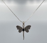 Sterling Silver Jet Dragonfly Necklace