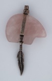 Zuni Sterling Silver Rose Quartz Bear Pendant