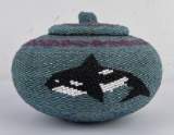 Indonesian Beaded Whale Lidded Basket