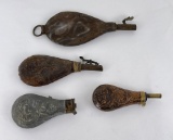 Collection of Antique Powder Flasks Shot Bags